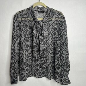 Violet & Claire Blouse Women's Large Satin Snake Print Lightweight Shirt Top Tie